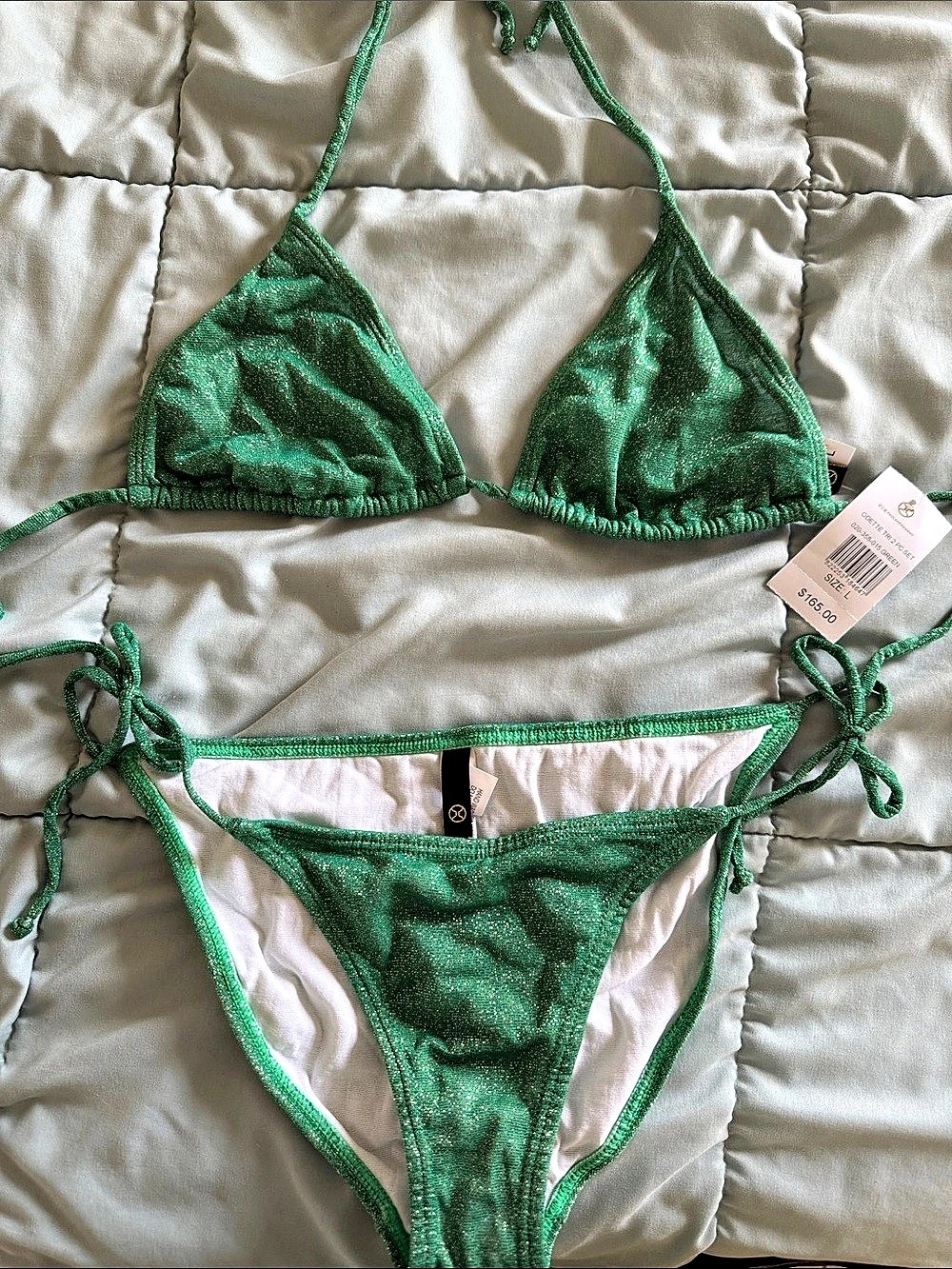 VIX Paula Hermanny Bikini set sparkly Green Size Large NWT